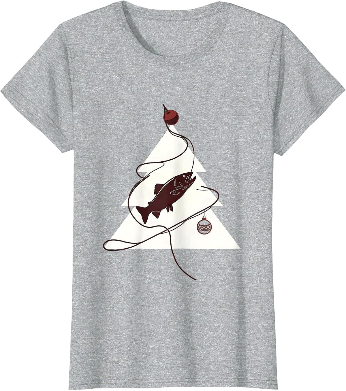 Women's Leaping Trout Christmas Tree Fishing Humor Gift T-Shirt - Heather Grey