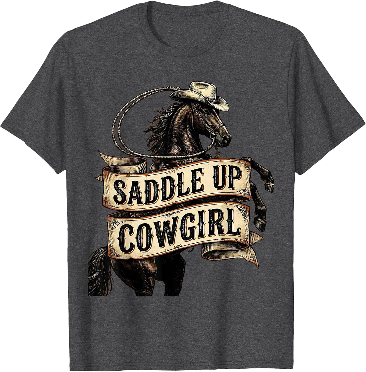 Men's Saddle Up Cowgirl Western Rodeo Design T-Shirt - Dark Heather Grey