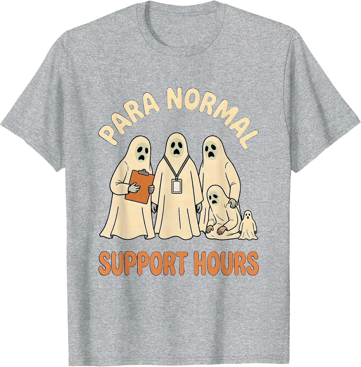 Men's Para Normal Support Hours Funny Paraeducator Halloween Ghost T-Shirt - Heather Grey