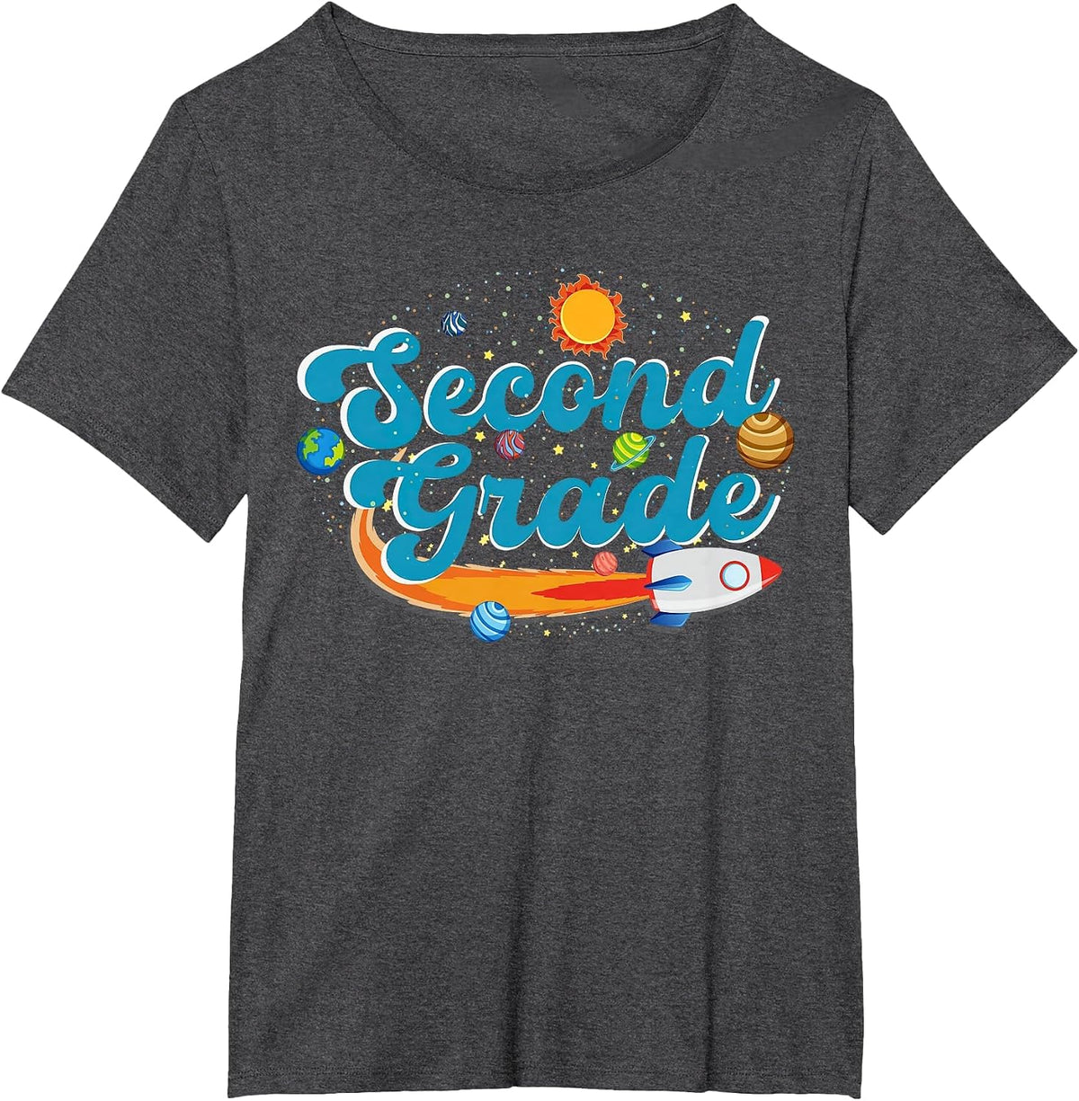 Second Grade Outer Space Solar System Planet 2nd Grade T-Shirt - Dark Heather Grey