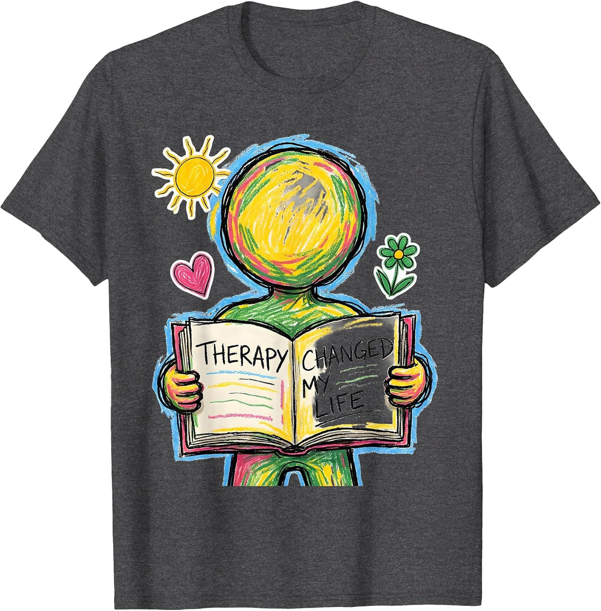 Men's Therapy Changed My Life Mental Health Design T-Shirt - Dark Heather Grey
