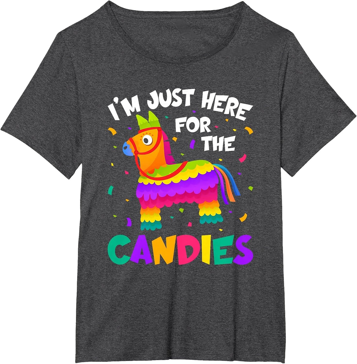 Pinata I'm Just Here for The Candies Llama T-Shirt - Dark Heather Grey