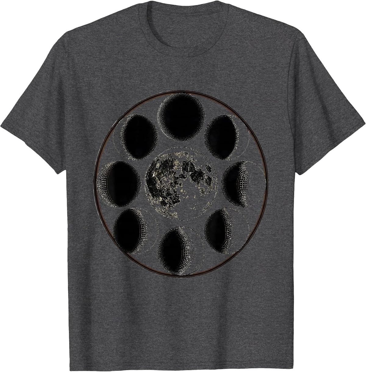 Men's Halftone Moon Phases Row Celestial Design T-Shirt - Dark Heather Grey
