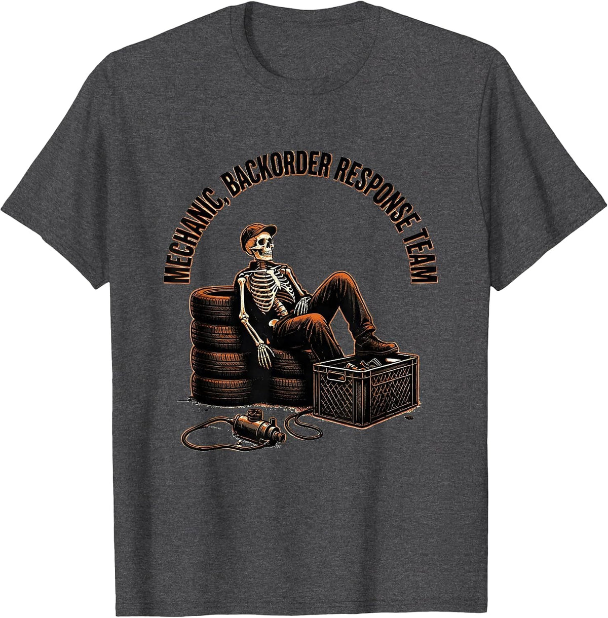 Men's Mechanic Backorder Response Team Funny Auto Repair Skeleton T-Shirt - Dark Heather Grey