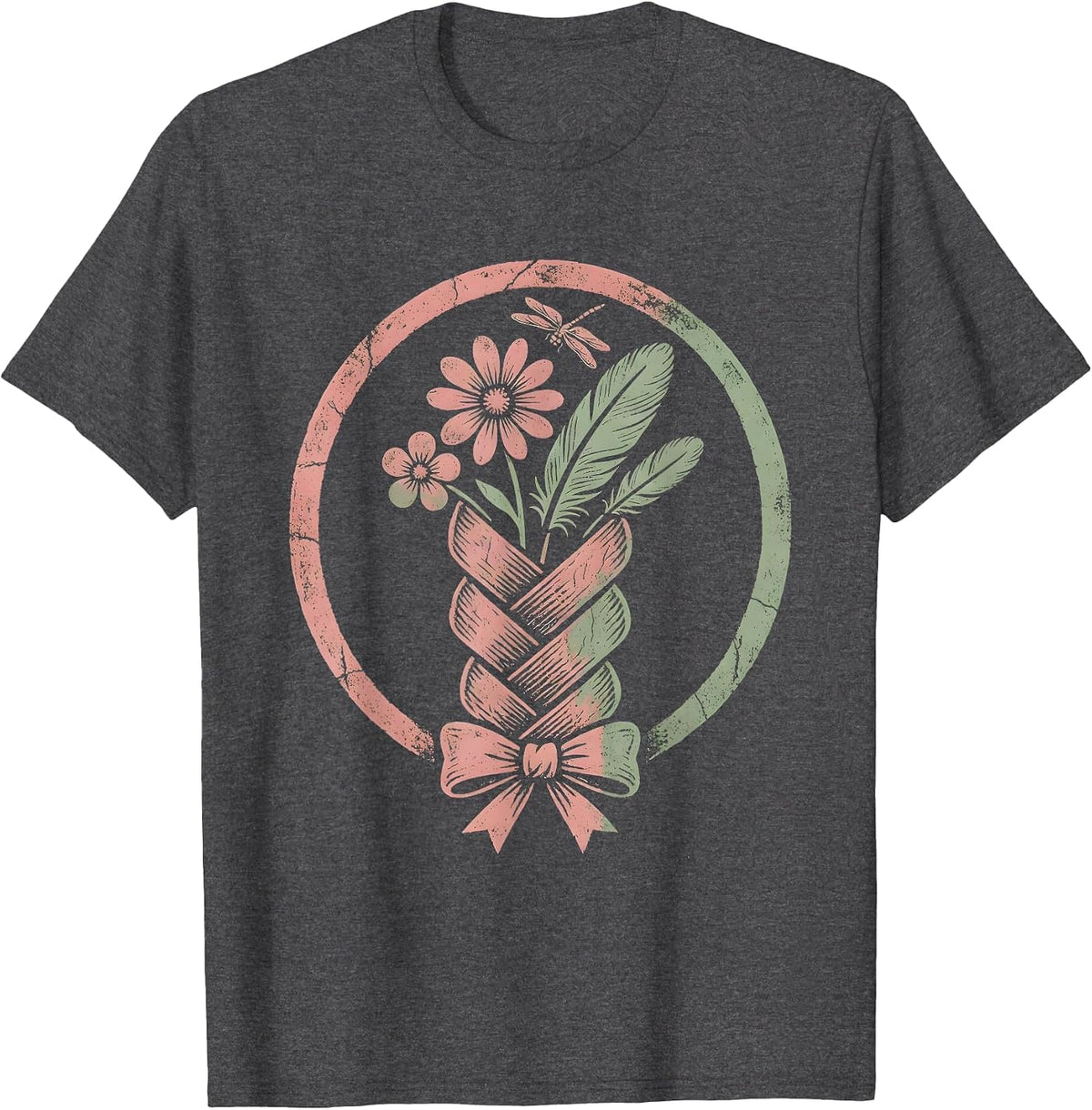 Men's Wildflower Braid Western Boho Hair Art T-Shirt - Dark Heather Grey