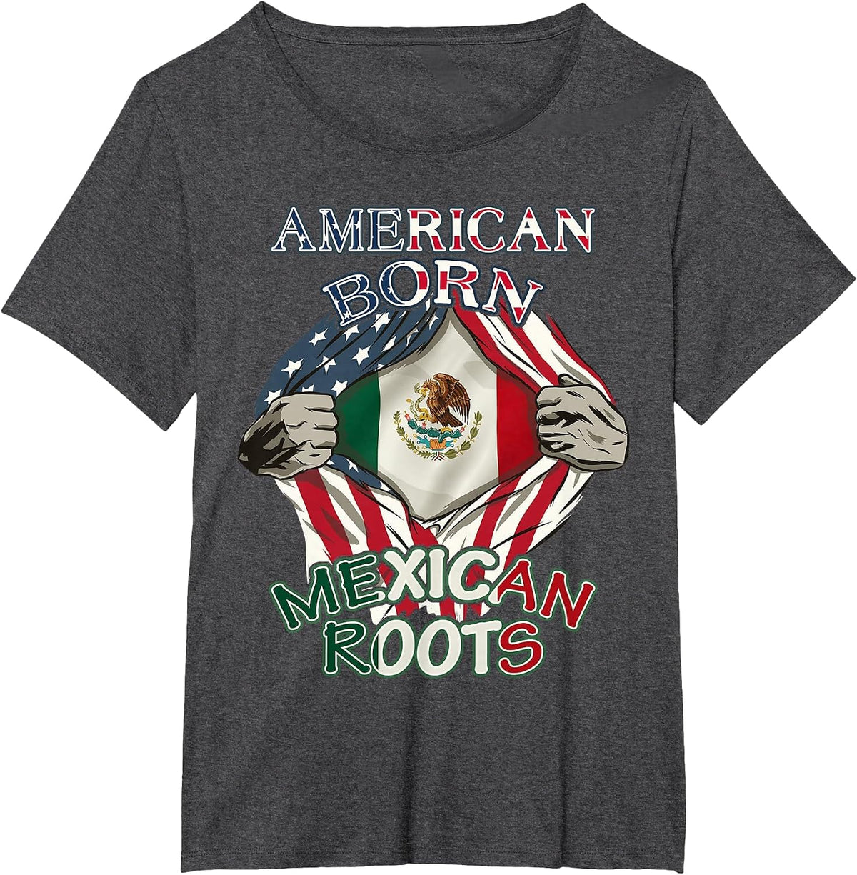 American Born Mexican Tribal T-Shirt Proud USA Love Mexico T-Shirt - Dark Heather Grey