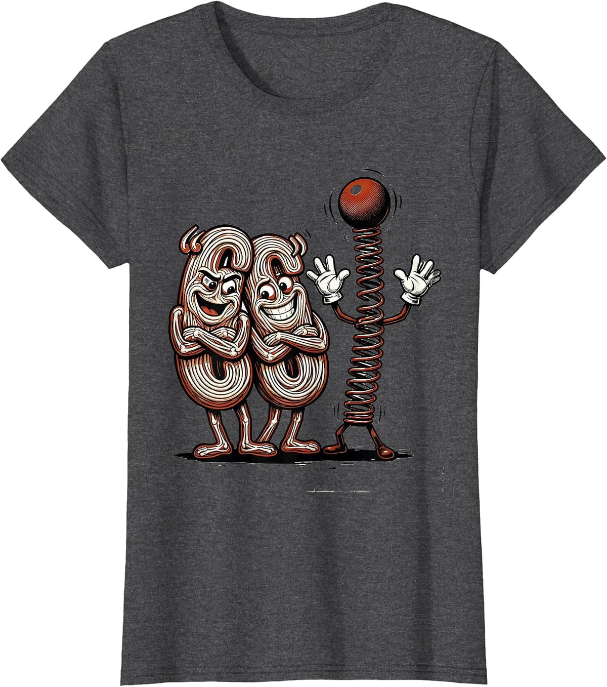 Women's Curled Quotes Exclamation Mark Retro Cartoon Grammar Teacher T-Shirt - Dark Heather Grey
