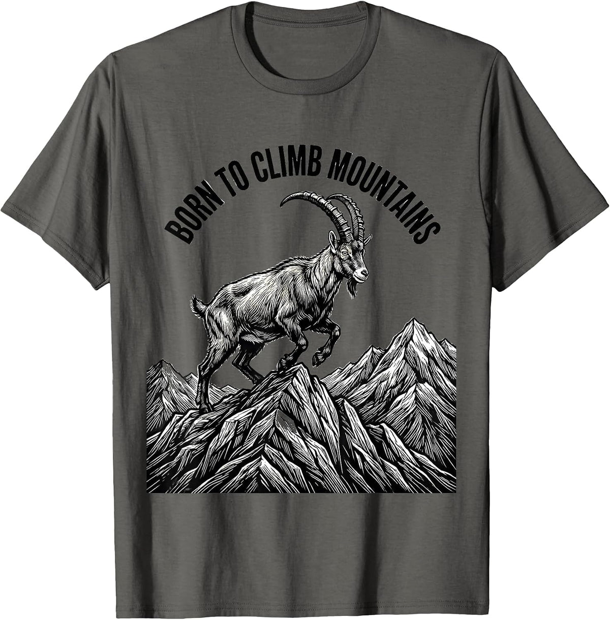 Born to Climb Mountains Goat Design T-Shirt - Asphalt Grey