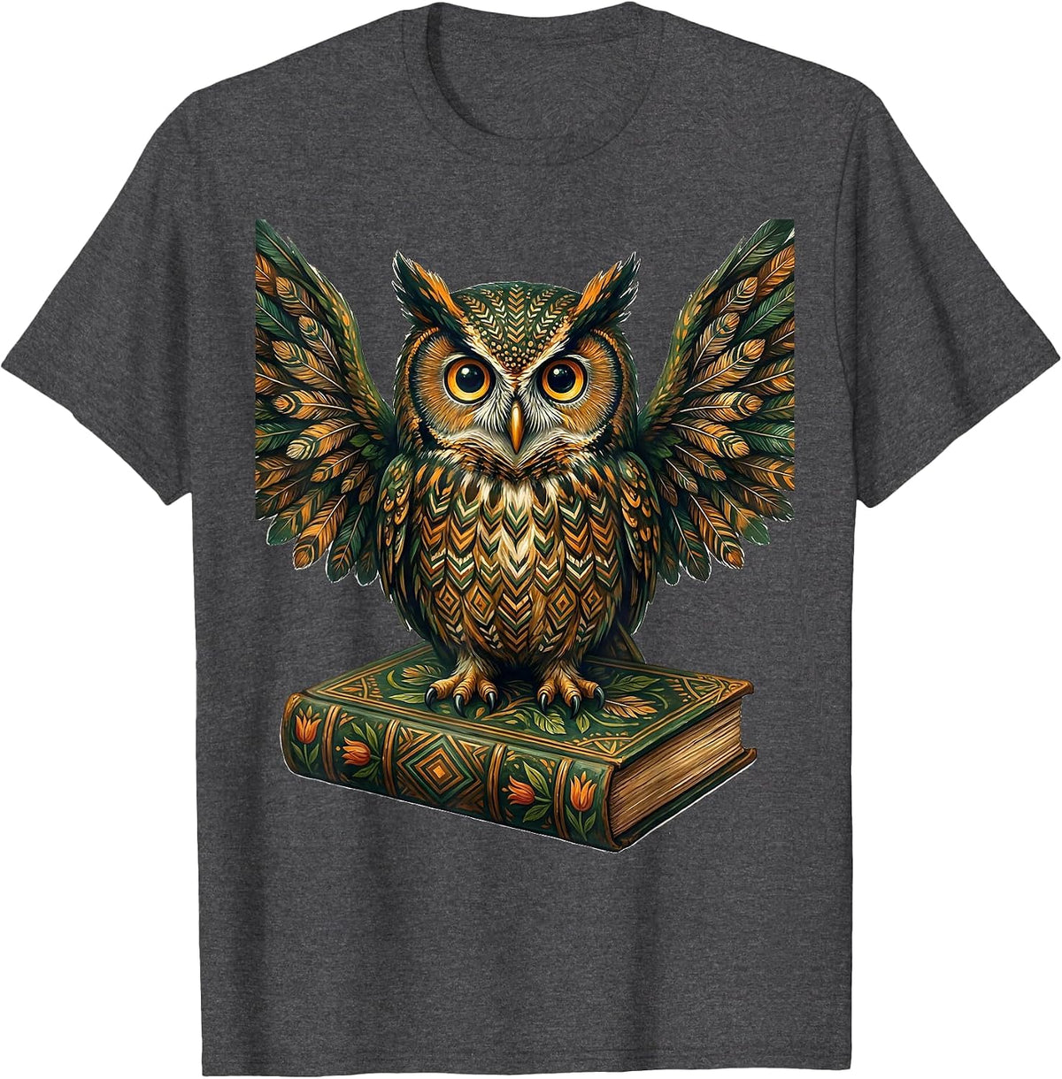 Owl on Grammar Textbook English Teacher Gift T-Shirt - Dark Heather Grey