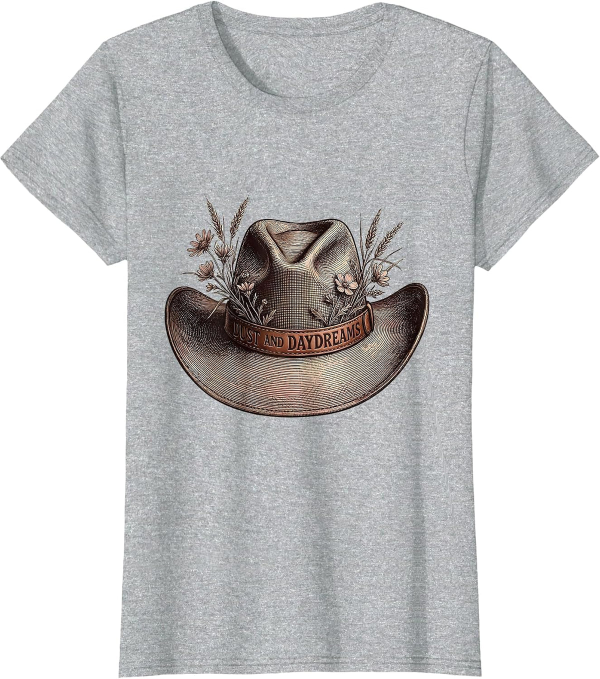 Women's Dust and Daydreams Cowboy Western Design T-Shirt - Heather Grey