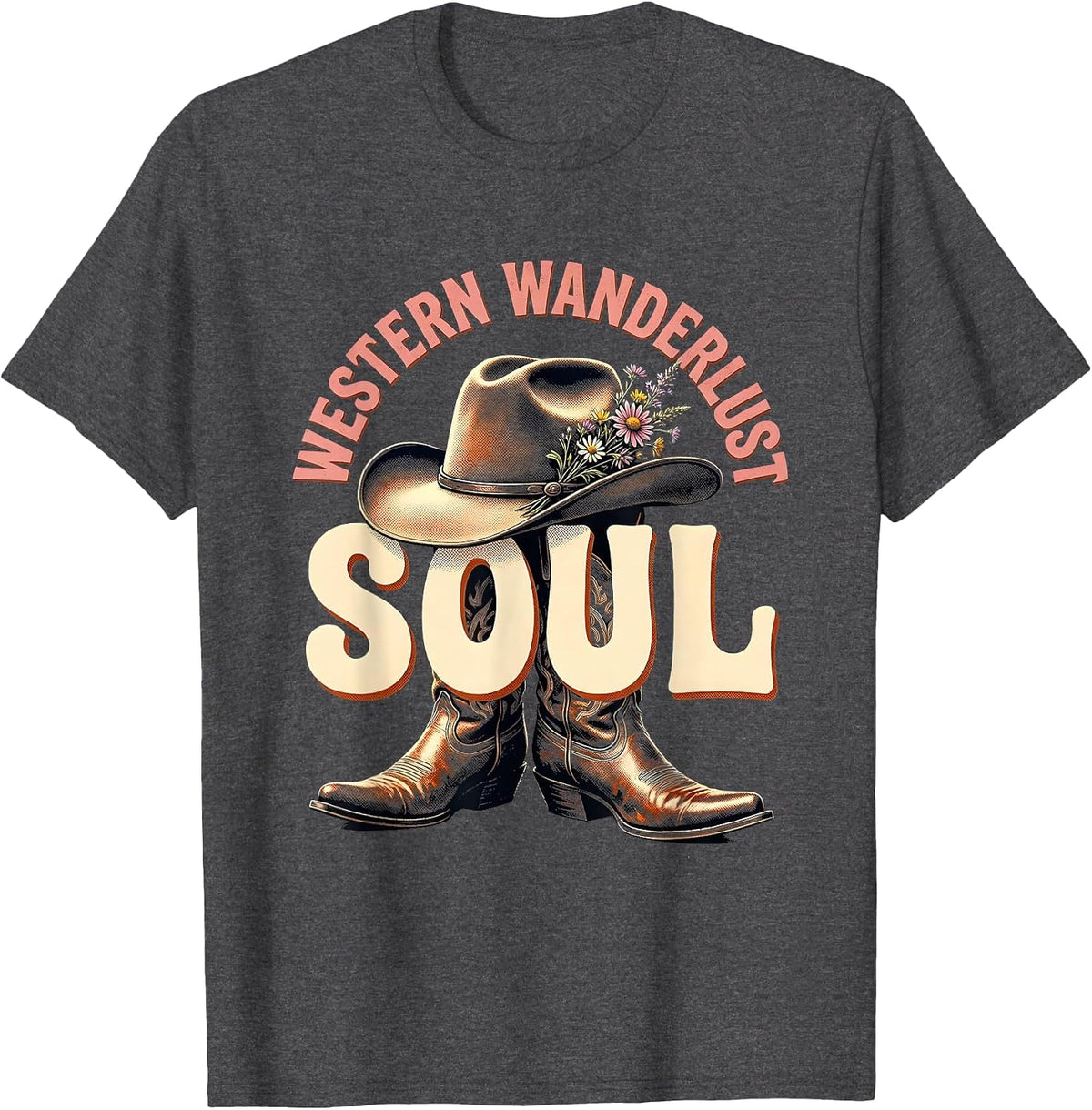 Western Wanderlust Soul Women's Boho Design T-Shirt - Dark Heather Grey