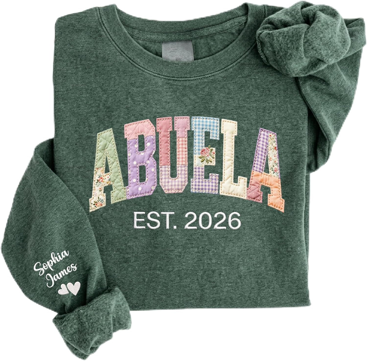DILYPOD Personalized Embroidered Patchwork Floral Mama Sweatshirt, Custom Grandma Shirt with Kid Name, Mothers Day Shirt