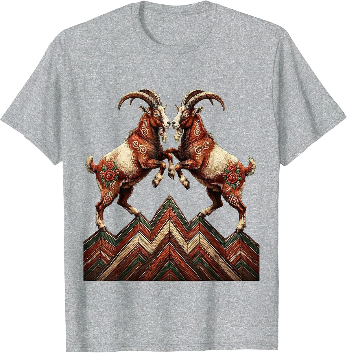 Men's Two Goats Locking Horns on a Mountain Ridge T-Shirt - Heather Grey