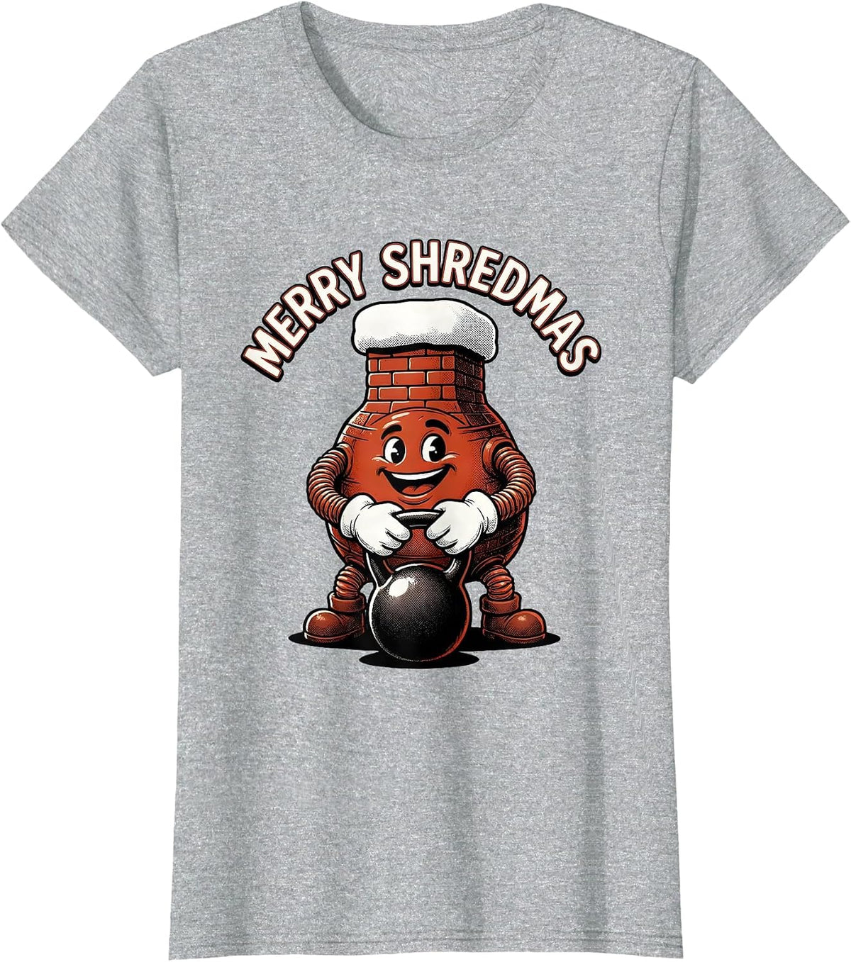 Merry Shredmas Retro Cartoon Funny Christmas Gym T-Shirt - Heather Grey