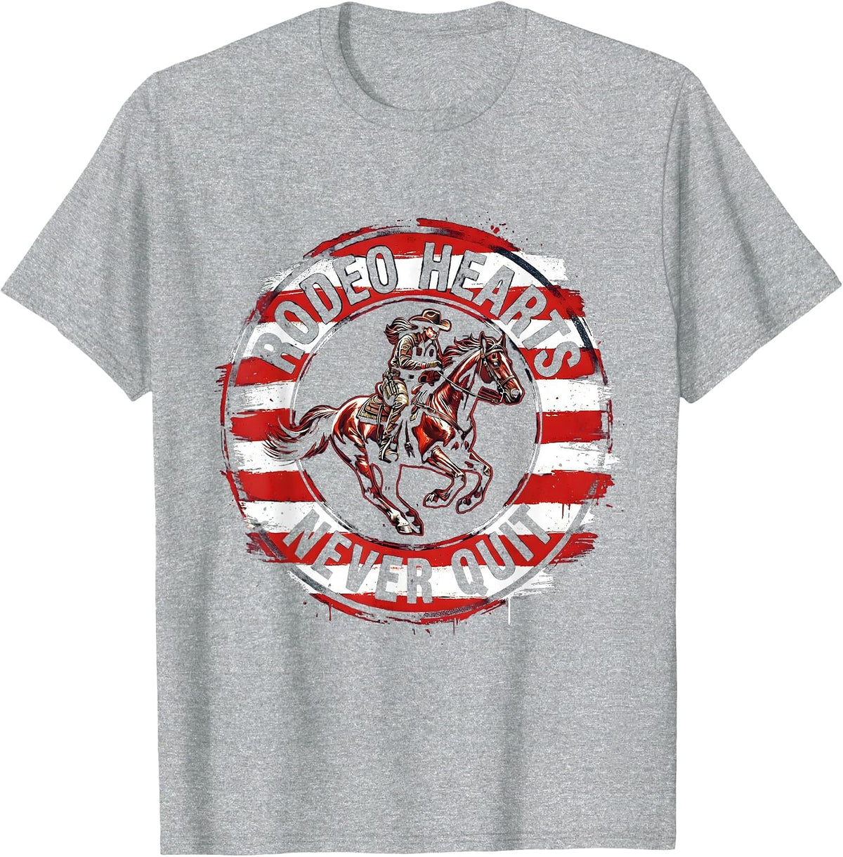 Men's Rodeo Hearts Never Quit Cowgirl Design T-Shirt - Heather Grey