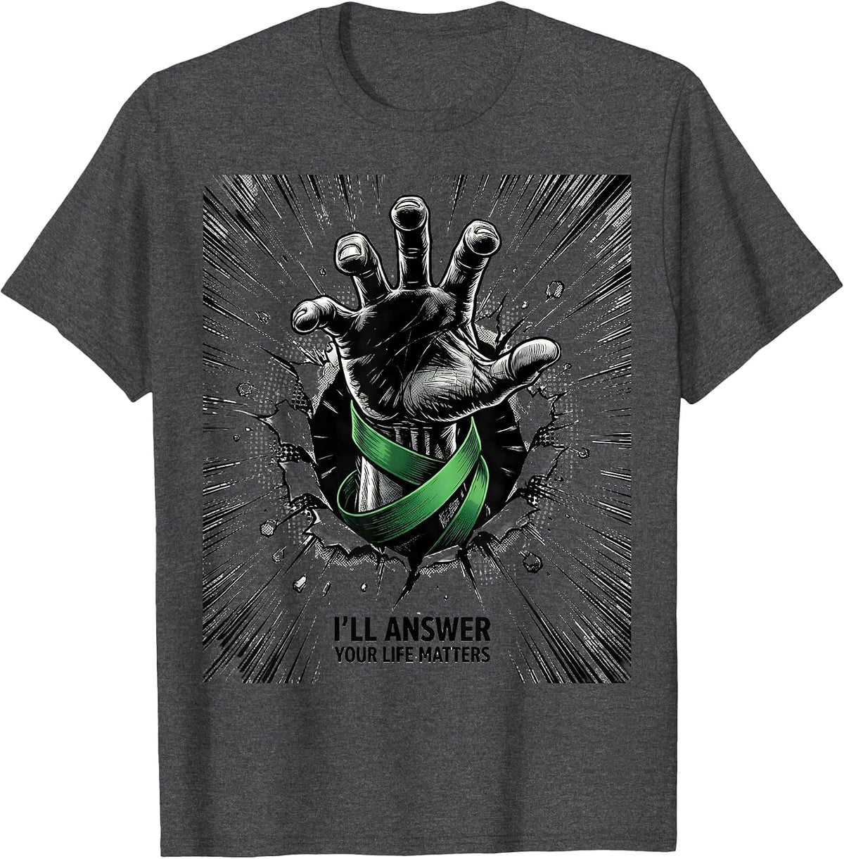 I'll Answer Your Life Matters Comic Book Mental Health T-Shirt - Dark Heather Grey