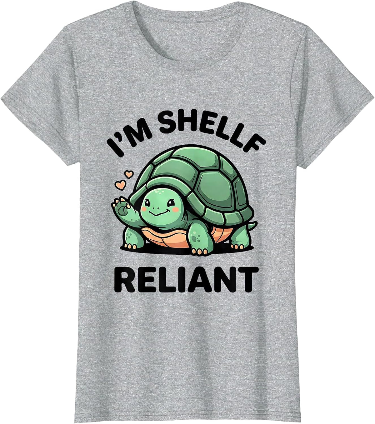 Women's I'm Shellf Reliant Cute Kawaii Turtle Lover Pet Enthusiast T-Shirt - Heather Grey