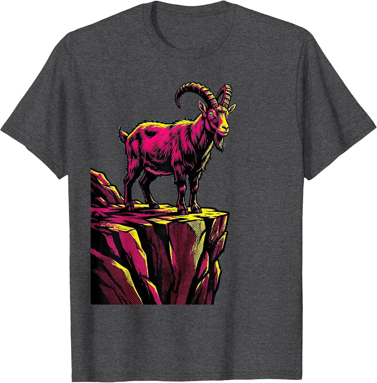 Men's Mountain Goat Cliff Edge Wildlife Graphic T-Shirt - Dark Heather Grey