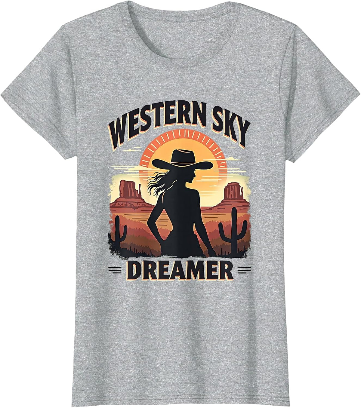 Western Sky Dreamer White Western Women Design T-Shirt - Heather Grey
