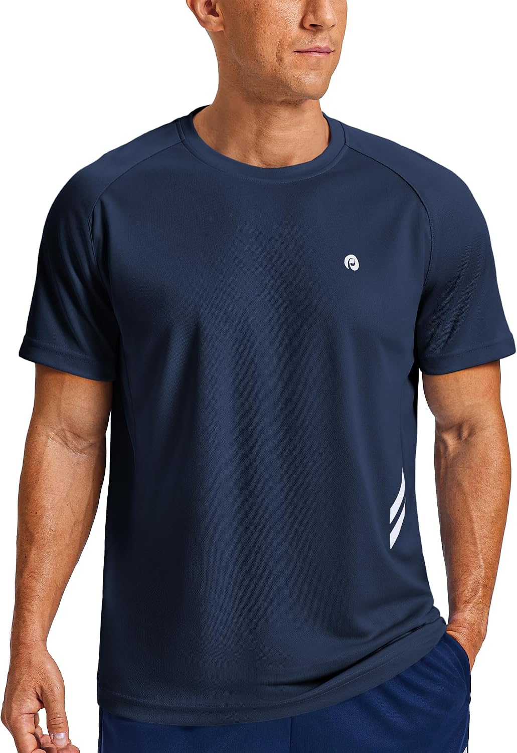 PINSPARK Men's Quick Dry Athletic Workout T-Shirts Moisture Wicking Running Shirts Short Sleeve Gym Tee - Navy Blue