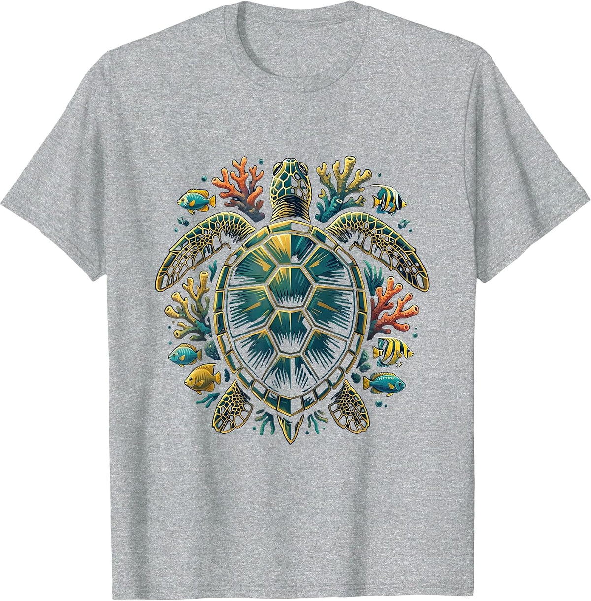 Men's Boys Hawaiian Sea Turtle Coral Reef Graphic T-Shirt - Heather Grey