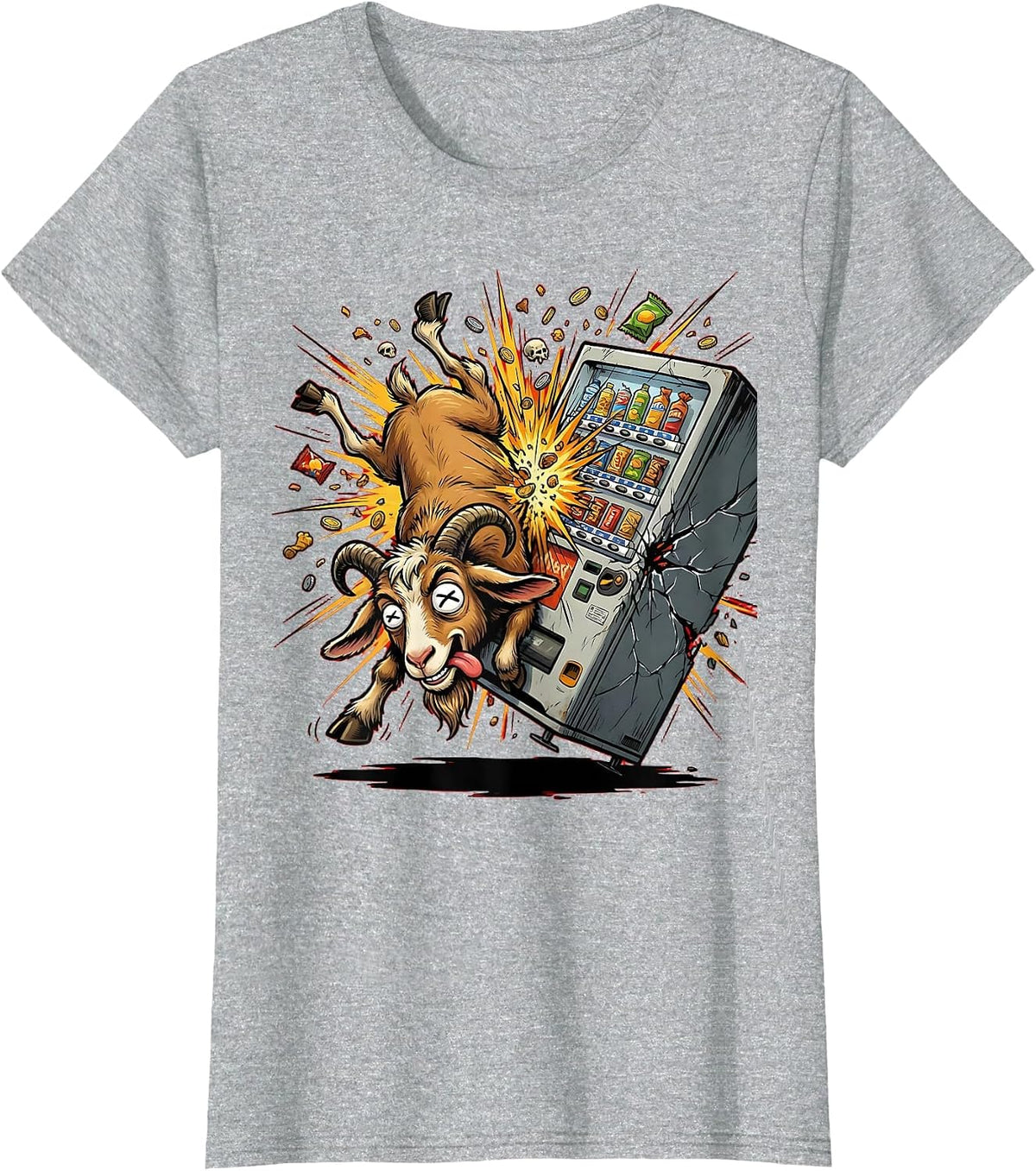 Women's Goat Headbutting Vending Machine Funny Graphic T-Shirt - Heather Grey