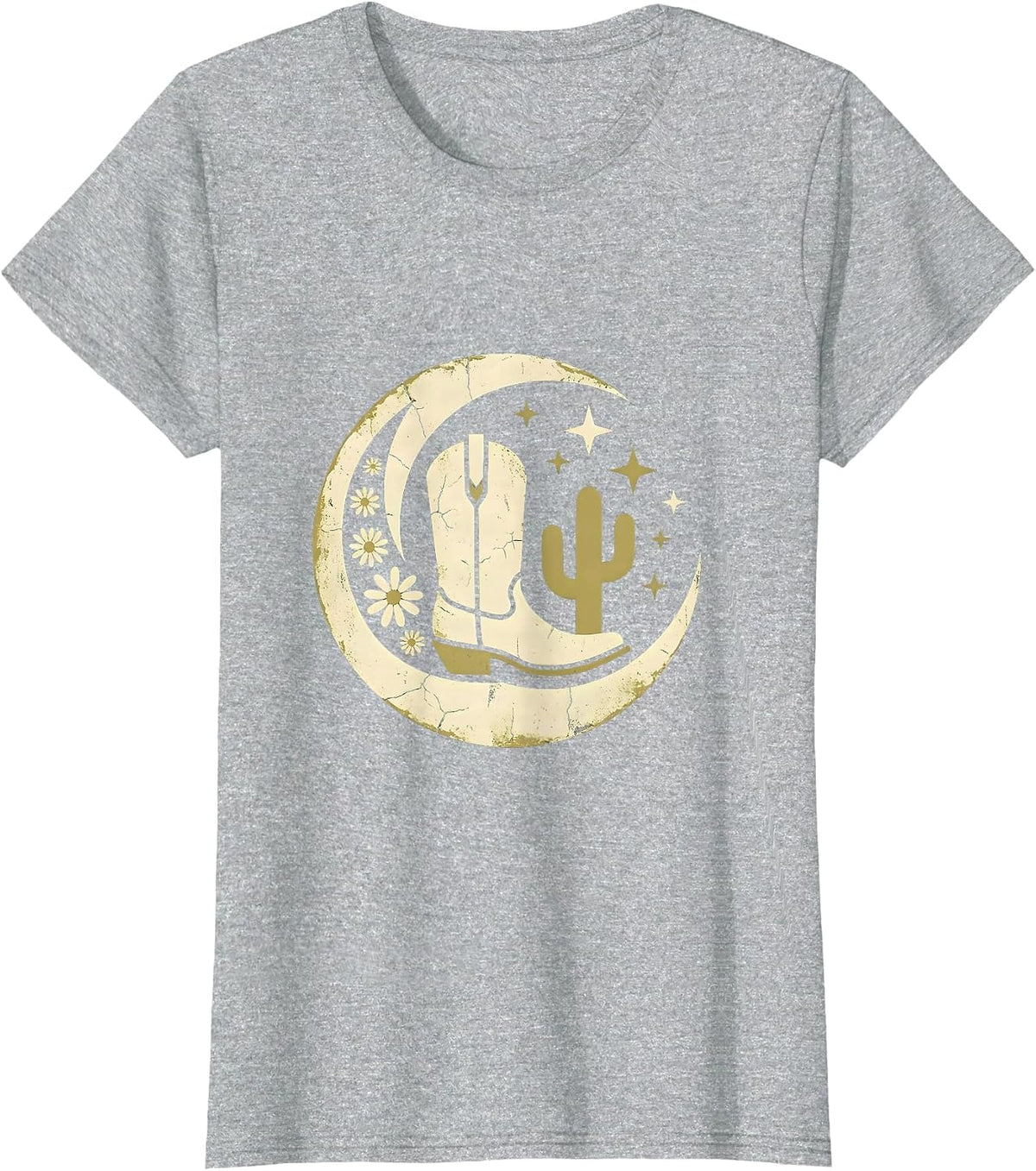 Women's Cowgirl Boot Cactus Western Desert Graphic T-Shirt - Heather Grey