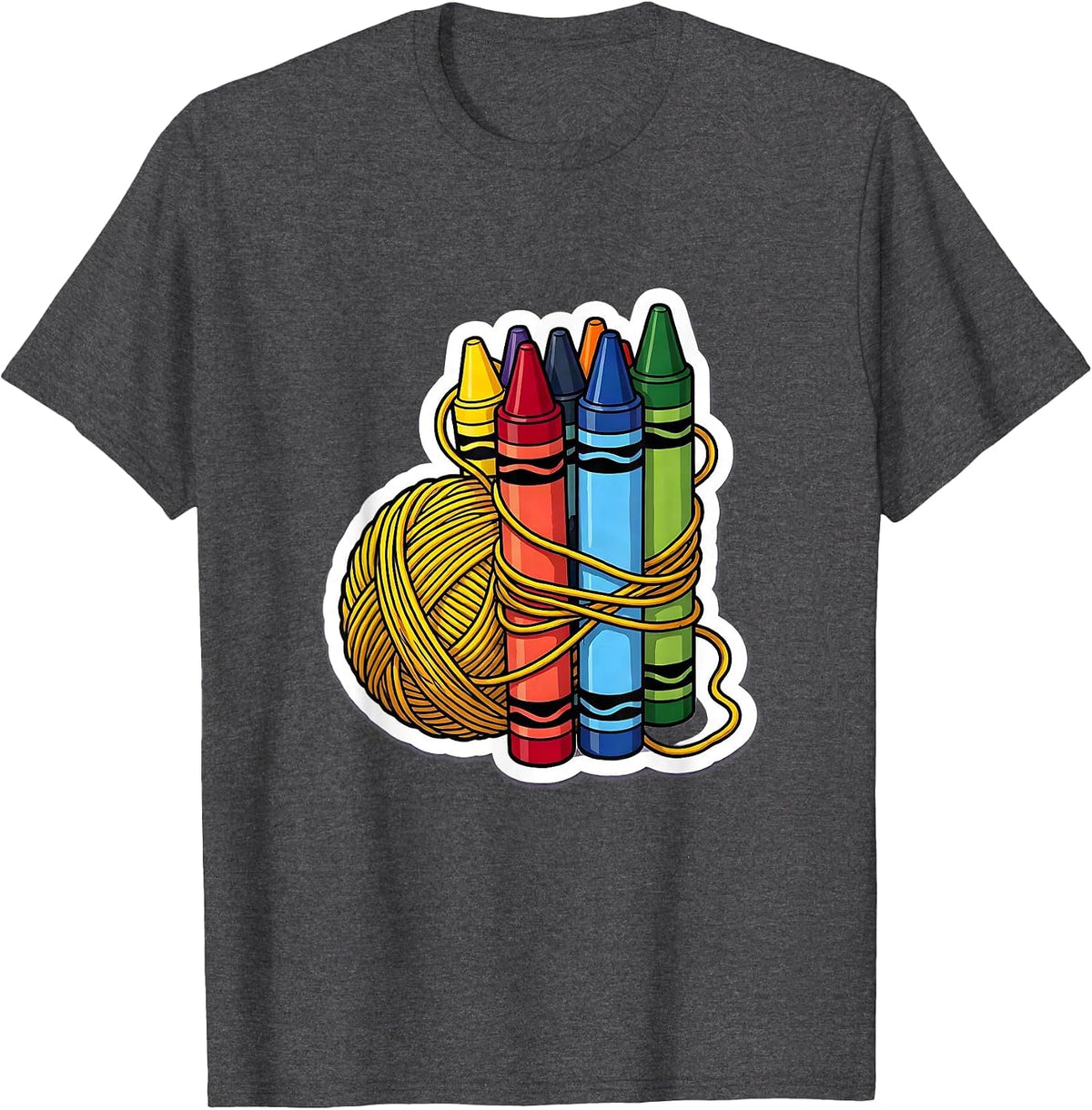 Men's Preschool Teacher Yarn and Crayon Graphic Tee T-Shirt - Dark Heather Grey