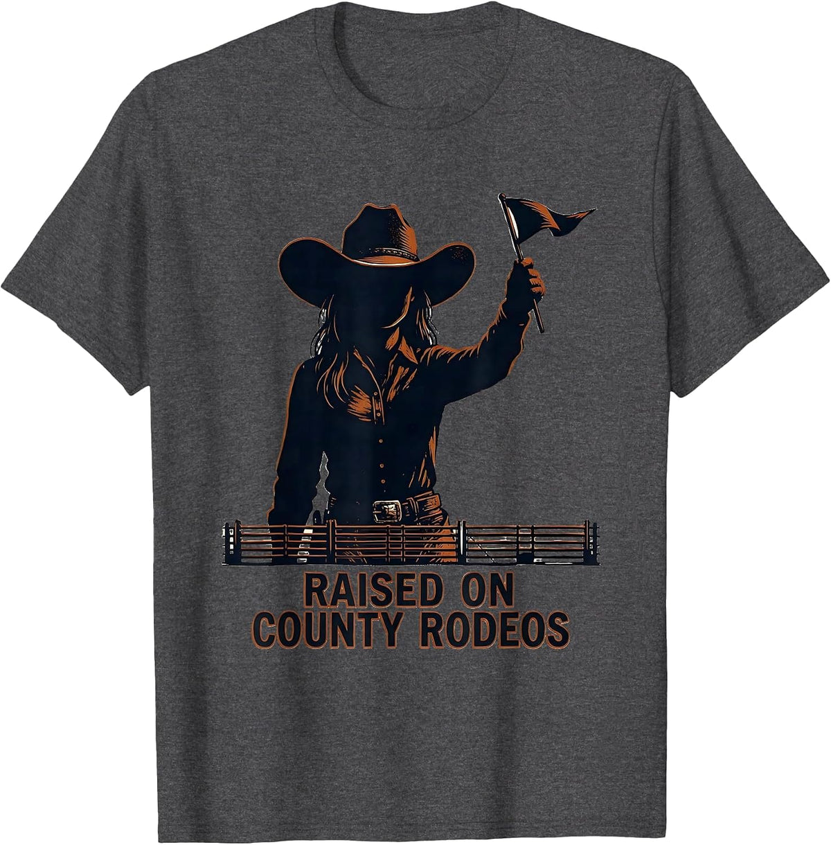 Raised On County Rodeos Western Cowgirl Heritage Pride T-Shirt - Dark Heather Grey