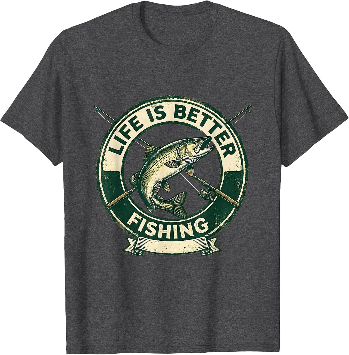 Fish Around and Find Trout Fishing Design T-Shirt - Dark Heather Grey