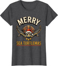 Women's Merry Sea Turtlemas Sign Painter Whimsical Sea Turtle Lover T-Shirt - Dark Heather Grey