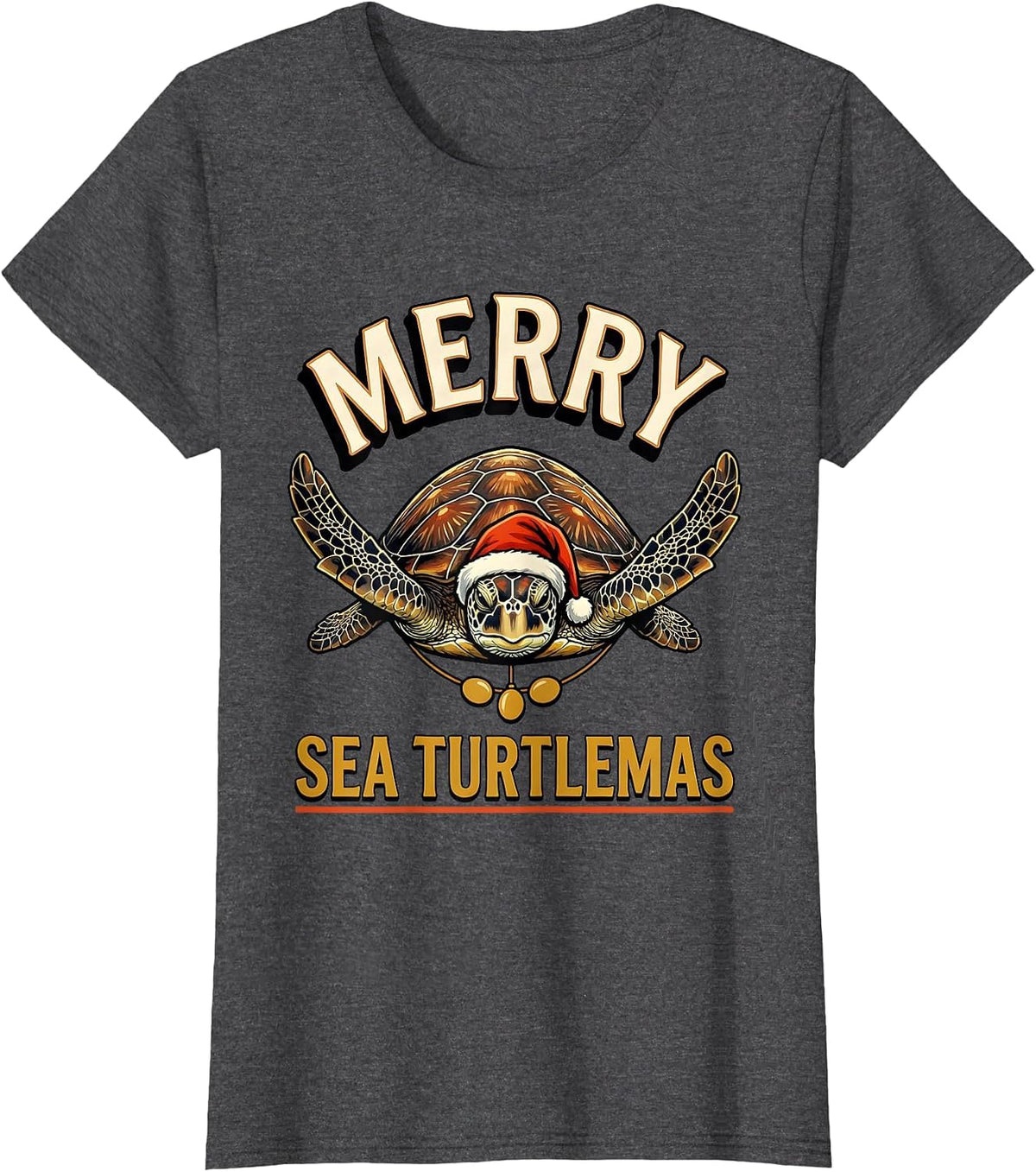 Women's Merry Sea Turtlemas Sign Painter Whimsical Sea Turtle Lover T-Shirt - Dark Heather Grey