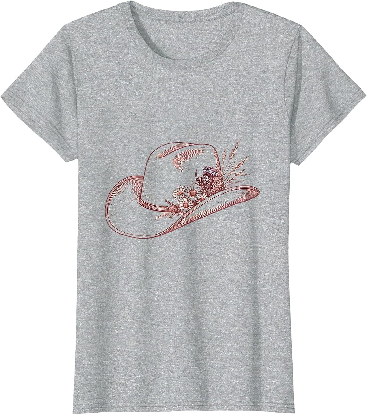 Women's Wildflower Cowgirl Hat Floral Western Illustration T-Shirt - Heather Grey