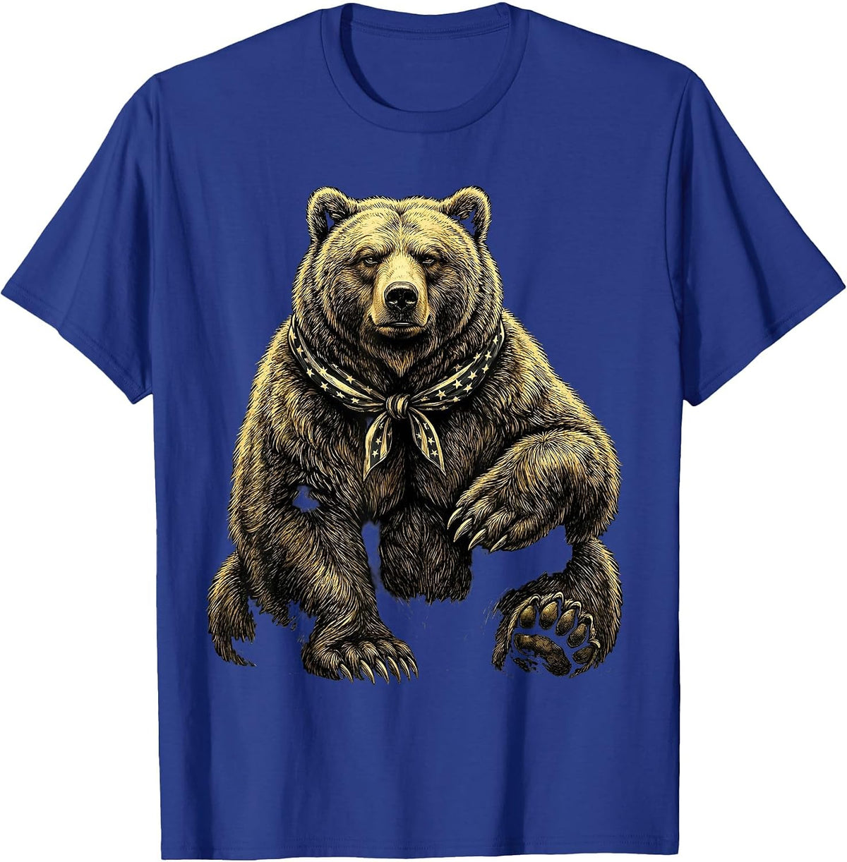 Patriotic Grizzly Bear Stars and Stripes Bandana T-Shirt - Royal Blue