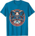 Horned Demon Rising From Cracked Earth Graphic T-Shirt - Sapphire Blue