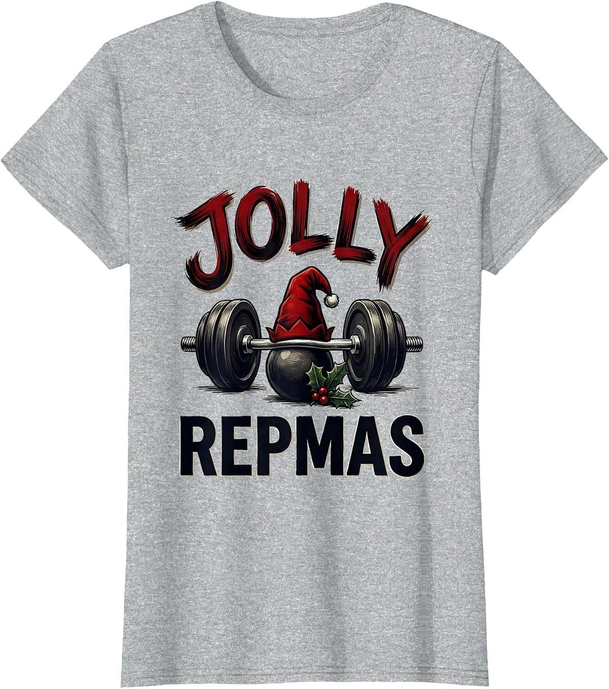 Women's Jolly Repmas Funny Christmas Gym Weightlifting Workout Gift T-Shirt - Heather Grey