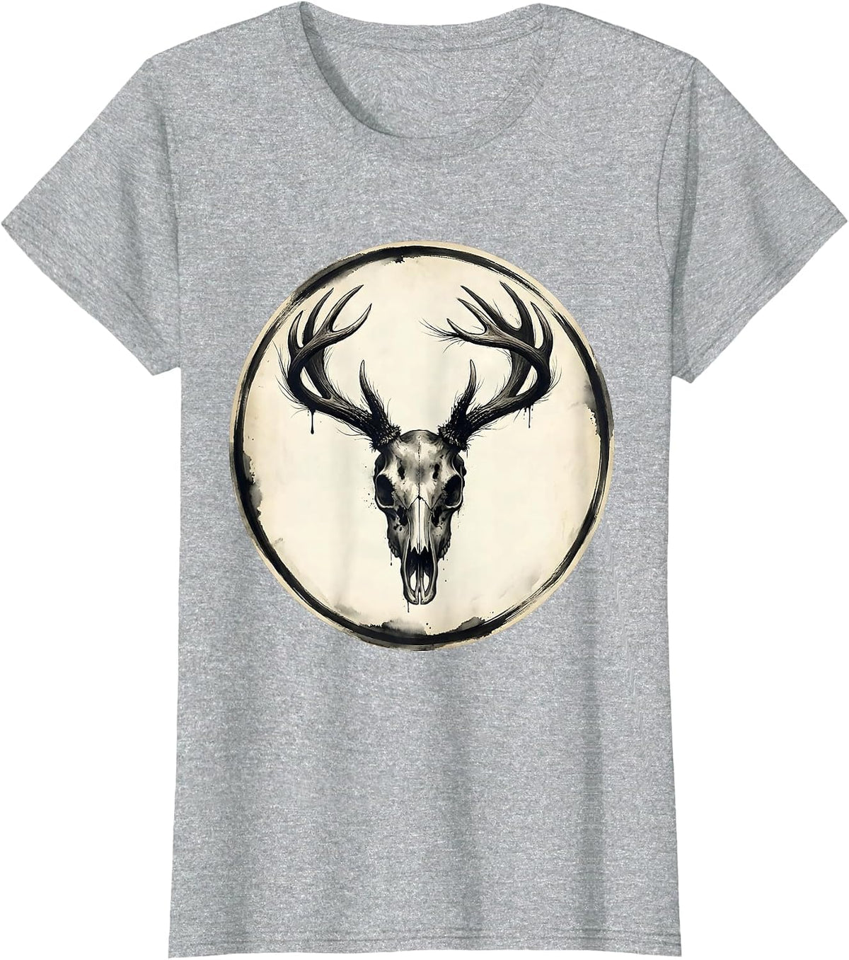 Deer Skull Antler Rack Hunting Graphic T-Shirt - Heather Grey