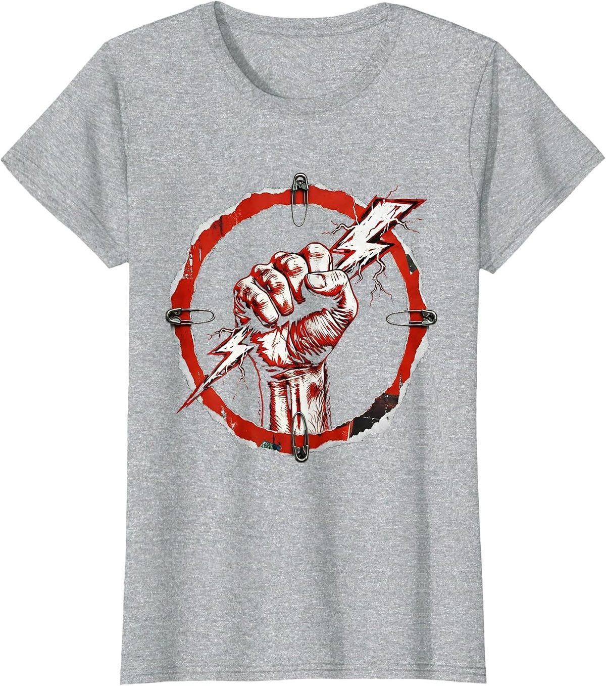 Women's Rock Band Raised Fist Lightning Bolt Graphic T-Shirt - Heather Grey