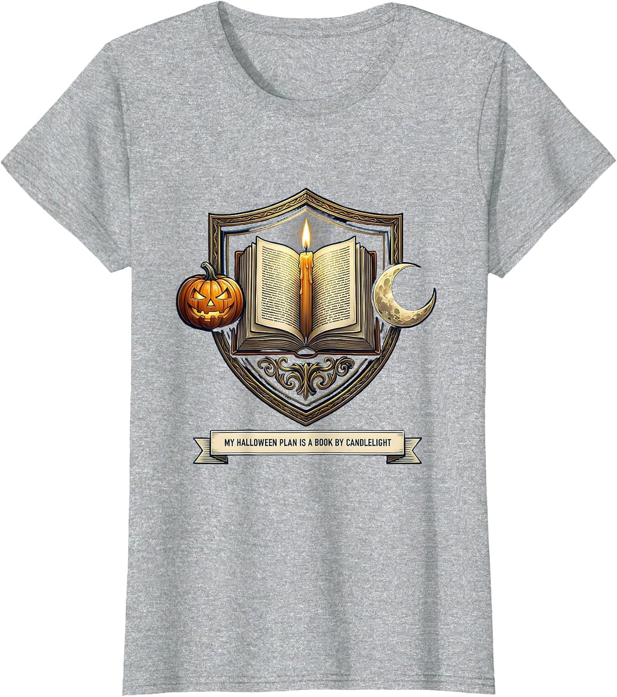 My Halloween Plan Is A Book By Candlelight Bookworm T-Shirt - Heather Grey