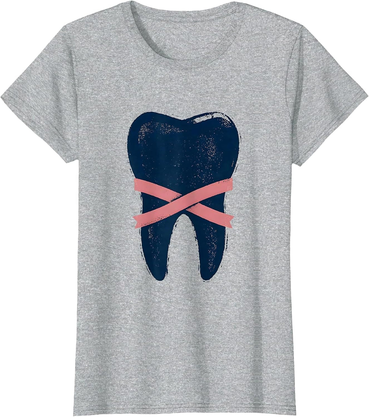 Stacked Tooth Pink Ribbon Dental Breast Cancer Awareness T-Shirt - Heather Grey