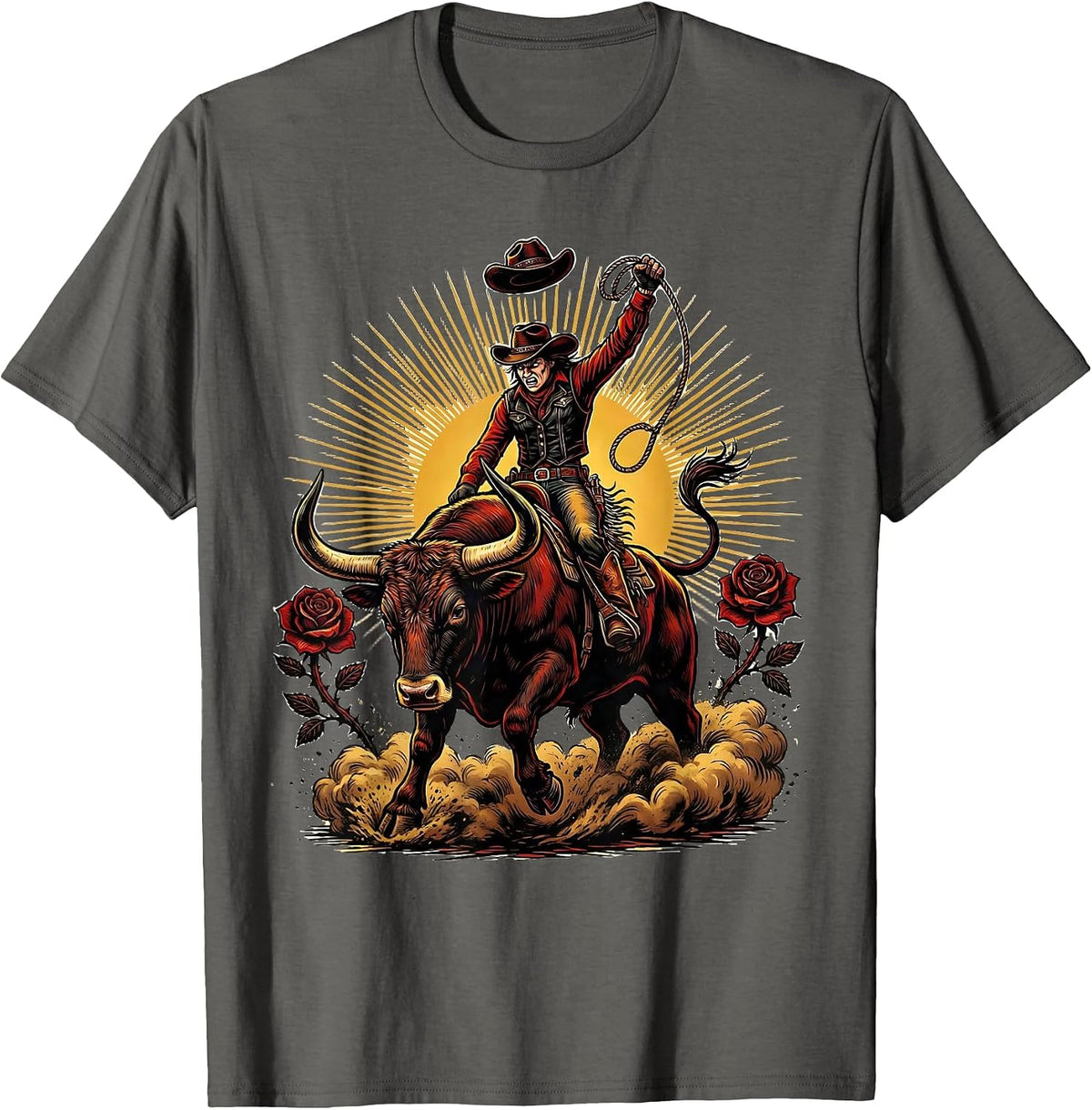 Men's Cowgirl Bull Rider Rodeo Arena Graphic T-Shirt - Asphalt Grey