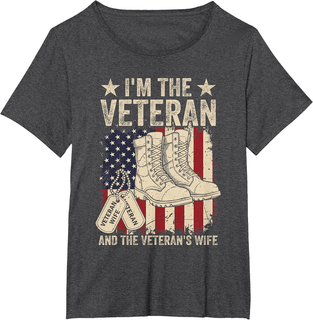 Veteran & Wife Proud American Veteran Wife Veterans Day T-Shirt - Dark Heather Grey