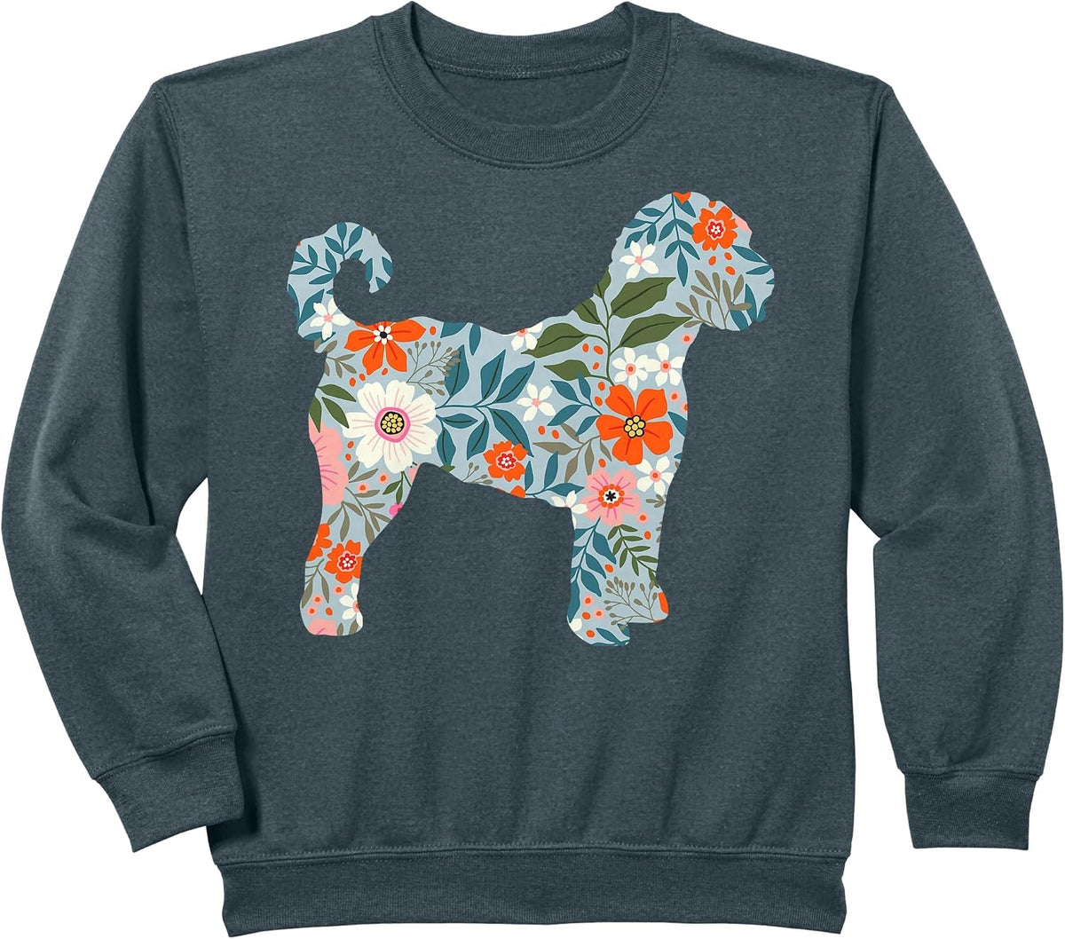 Floral Dog Silhouette for Labradoodle or Gooldendoodle Mom Sweatshirt - Dark Heather Grey