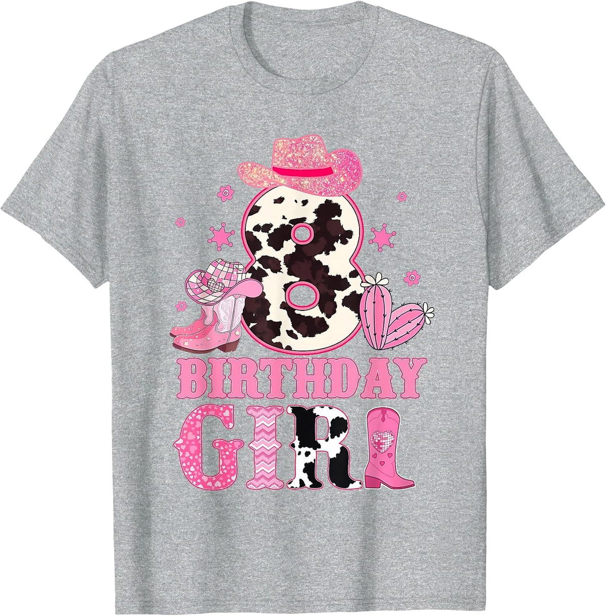 Kids 8th Birthday Girl Rodeo Western Cowgirl Birthday Party T-Shirt - Heather Grey