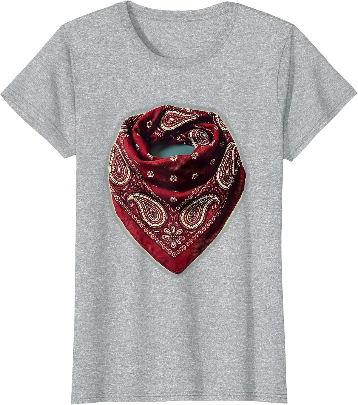 Folded Bandana Paisley Pattern Graphic Tee T-Shirt - Heather Grey