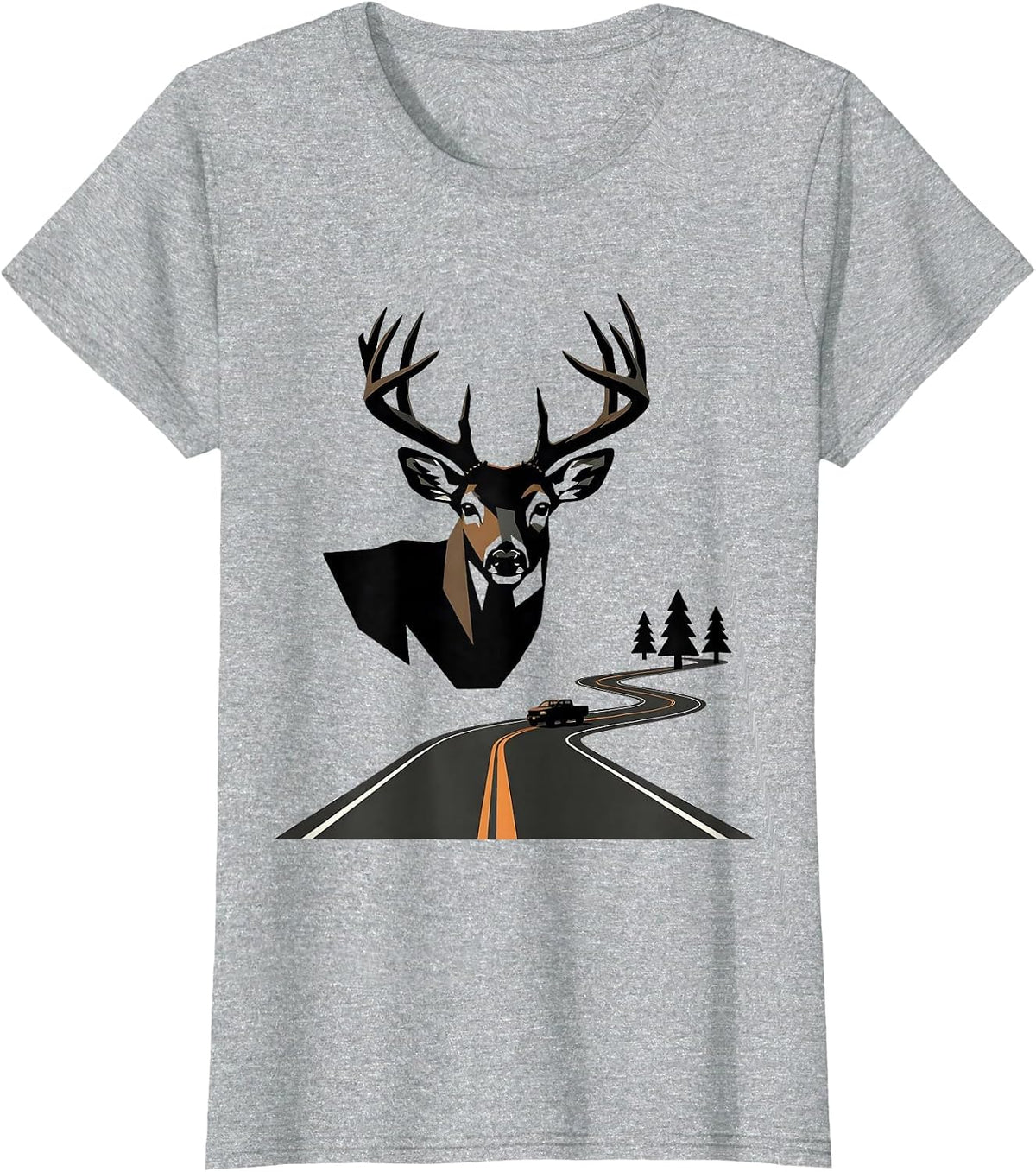 Women's Geometric Whitetail Buck Minimalist Deer Hunter Dad Humor T-Shirt - Heather Grey