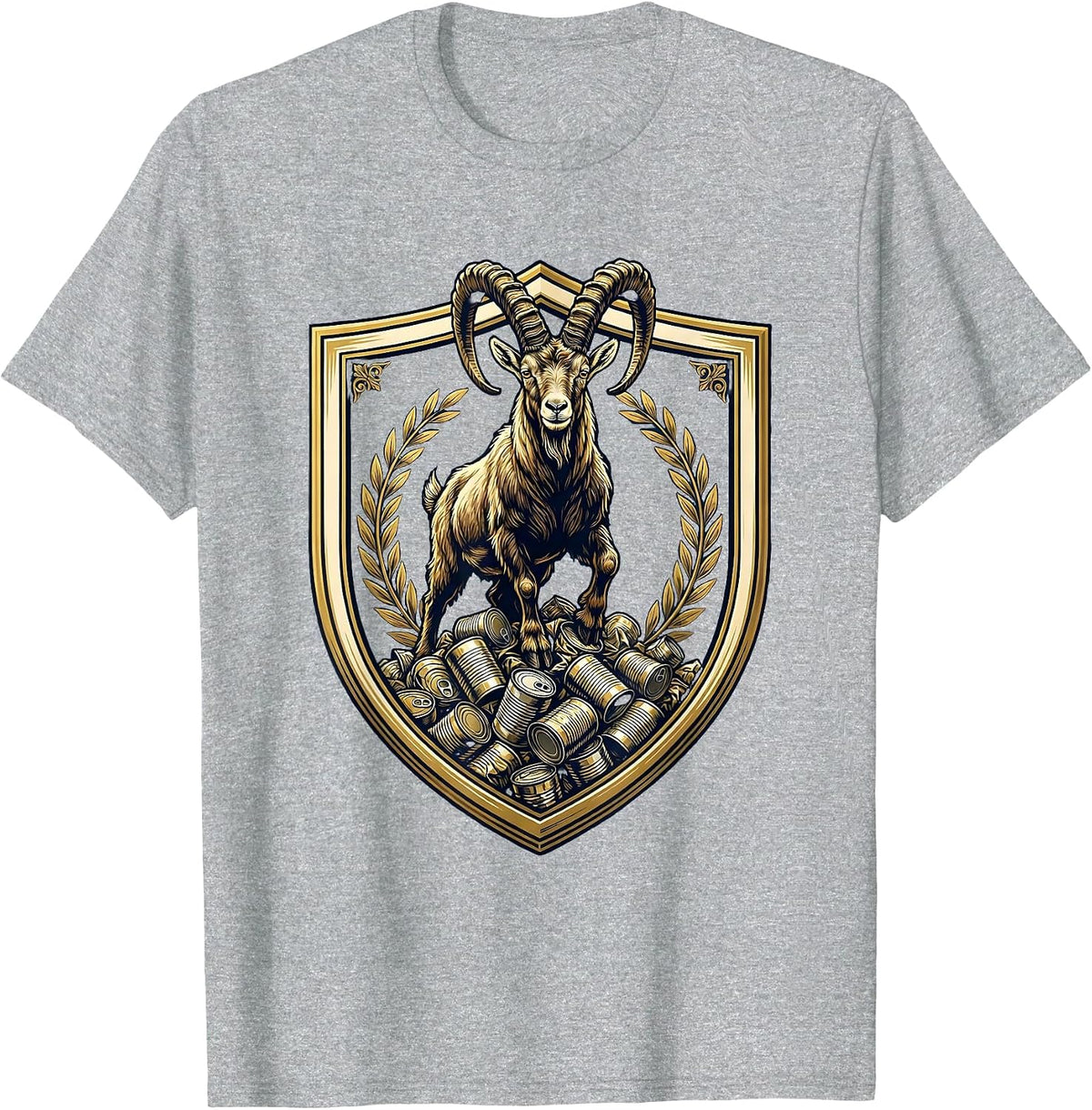 Men's Goat Standing on Crushed Tin Cans Illustration T-Shirt - Heather Grey