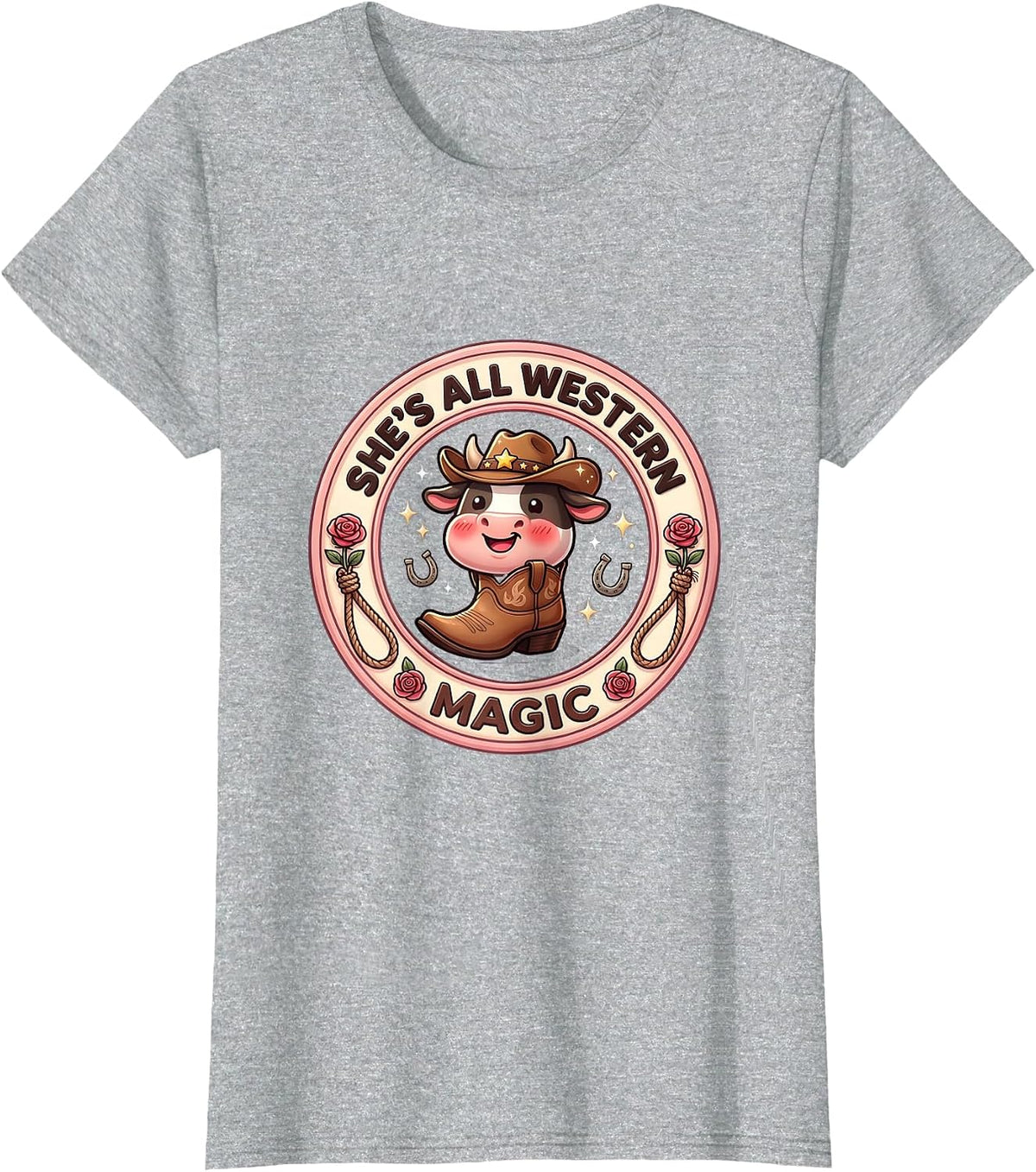 She's All Western Magic Women's Boho Cowgirl Design T-Shirt - Heather Grey