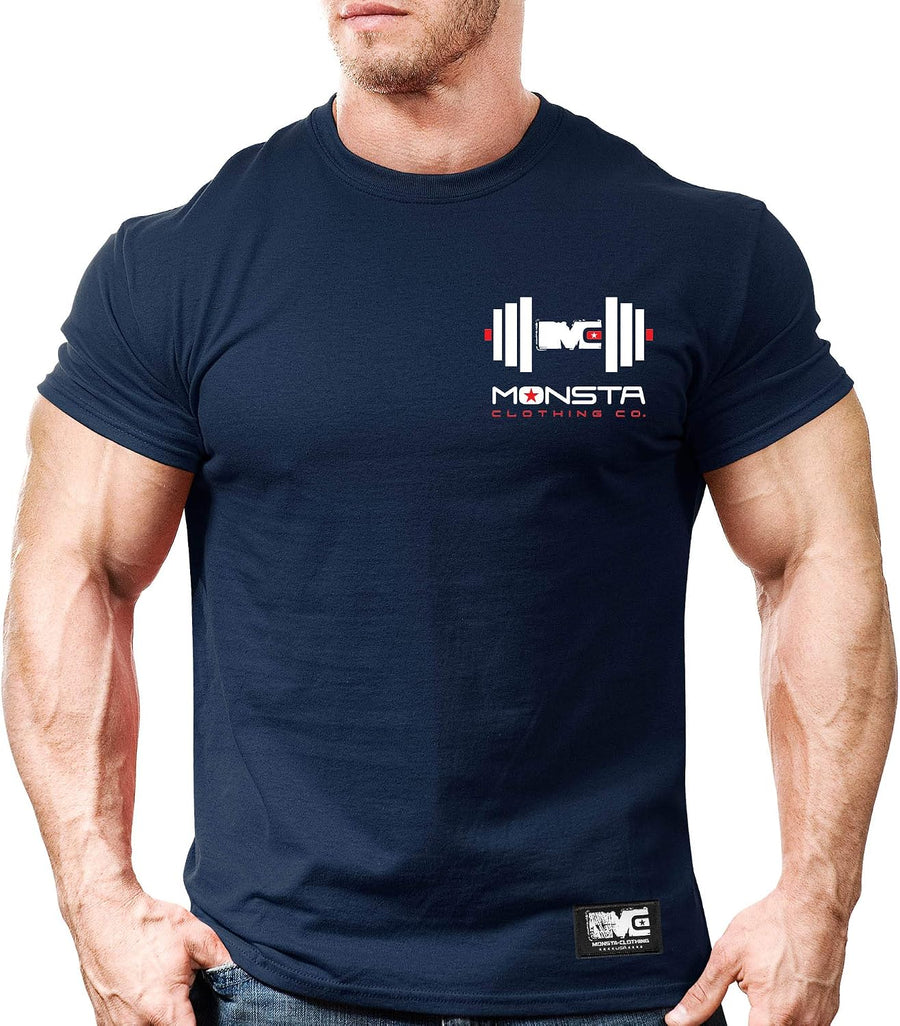Monsta Clothing Co. Men's Workout (CSS:MC-Dumbbell-L) Gym T-Shirt (A:WT/RD) - Navy