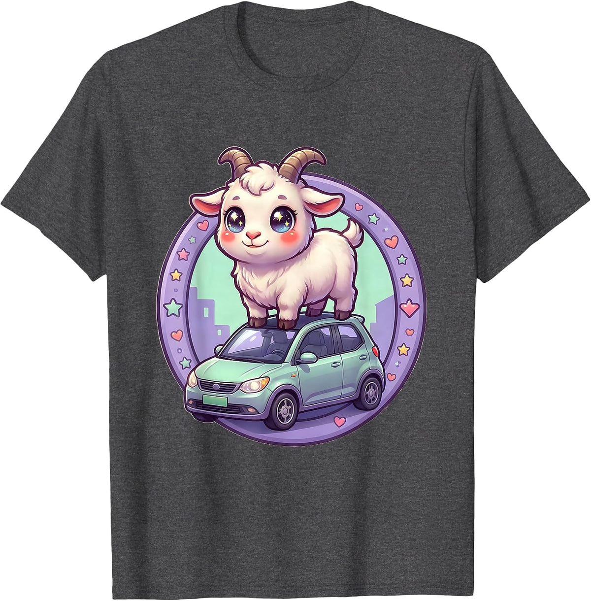 Goat on a Car Roof Funny Animal Graphic T-Shirt - Dark Heather Grey